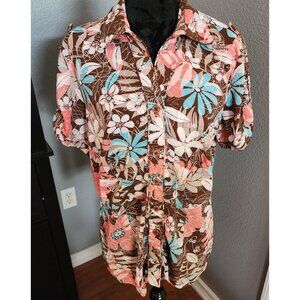 Millenium Blouse Women's Size‎ 1X Floral Hawaiian Tropical Hippie Cruise Y2K